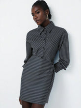 Aveloria Modichic Classic College Style V-Neck Button-Down Asymmetrical Hem Color Block Short Long Sleeve Dress For Women